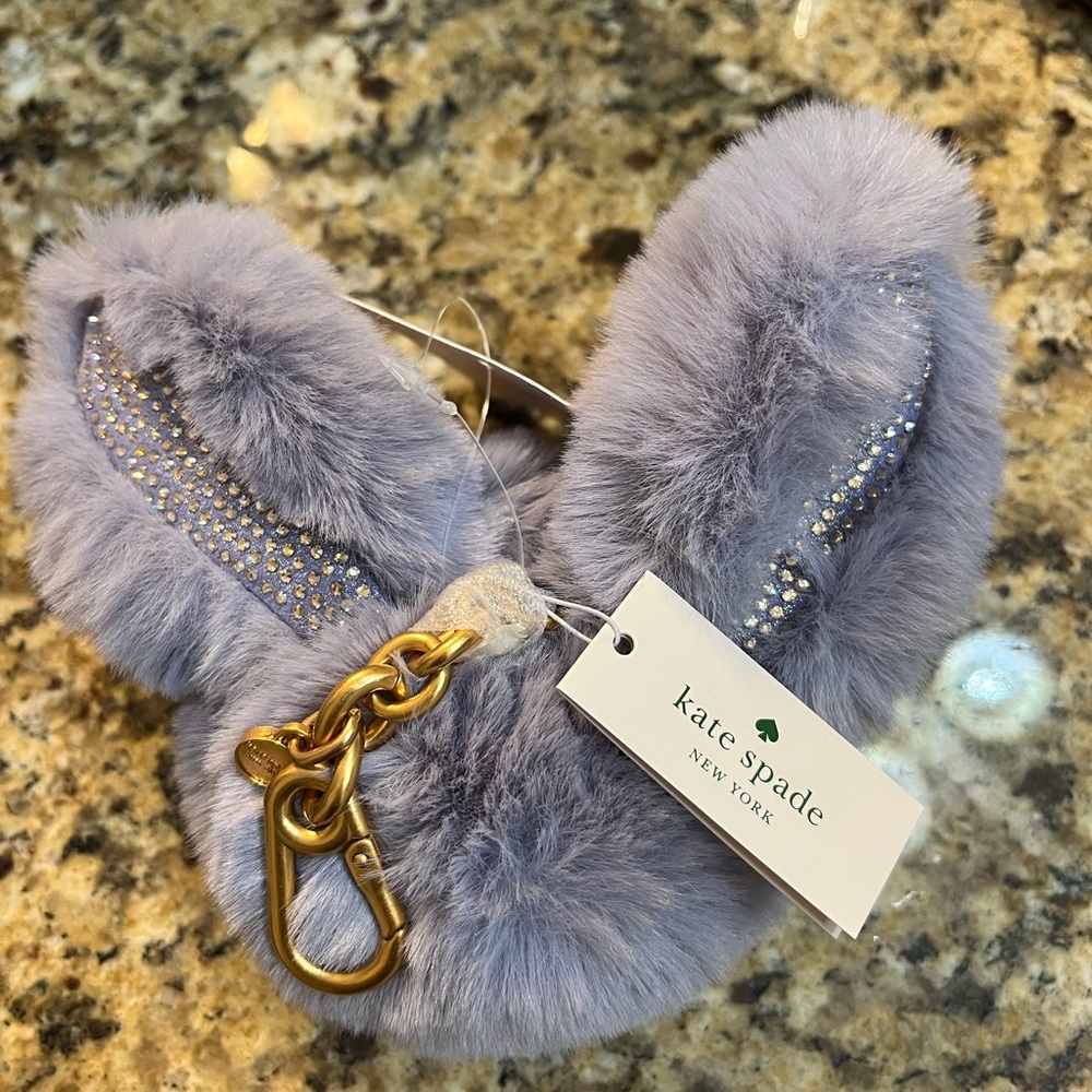 Discontinued Kate Spade Bunny Faux Fur Bag Charm Clip Lavender Rhinestones NWT - Picture 3 of 5
